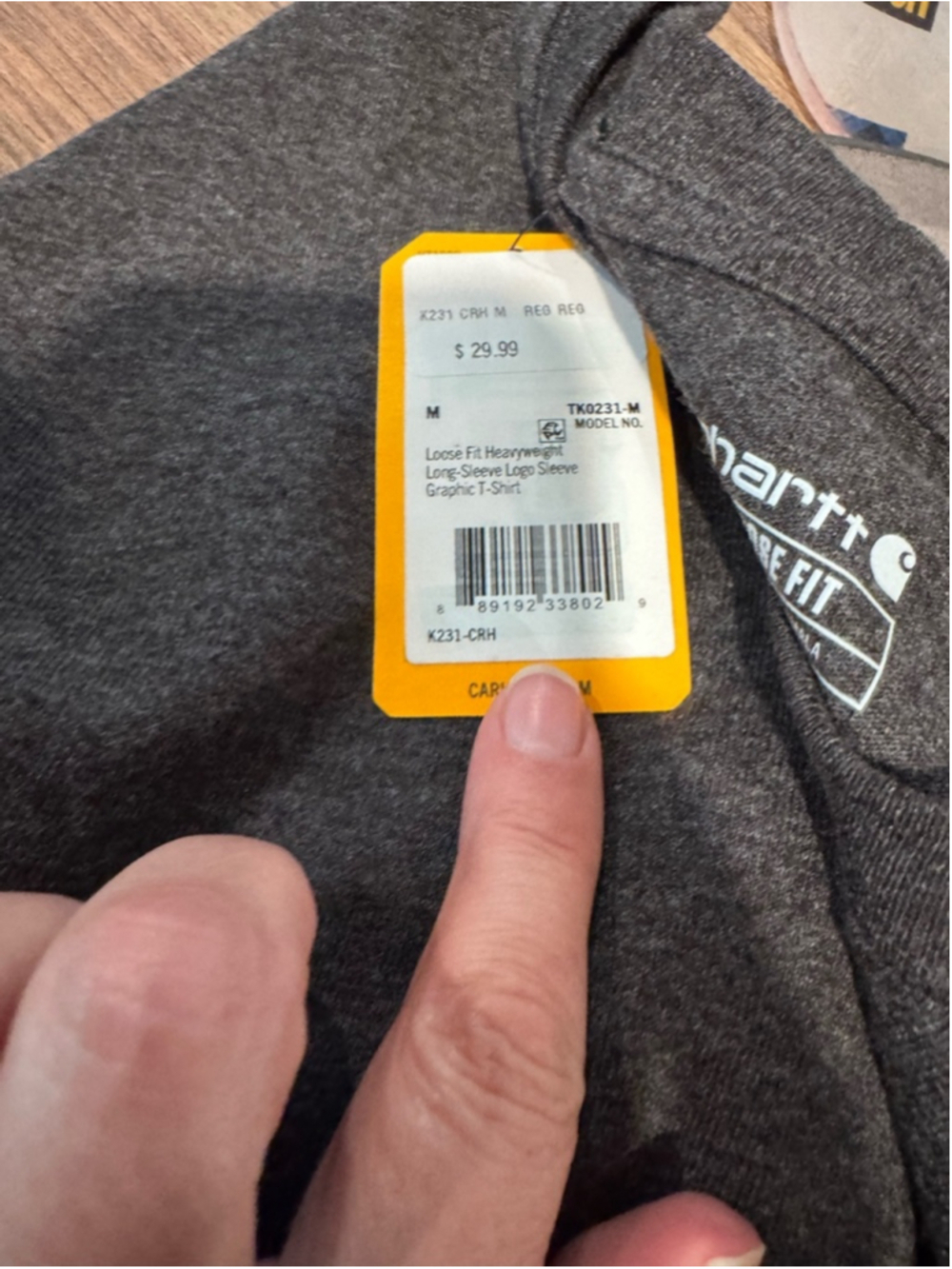 Men's Carhartt Gray Long Sleeve T-Shirt Size M - Picture 3 of 3
